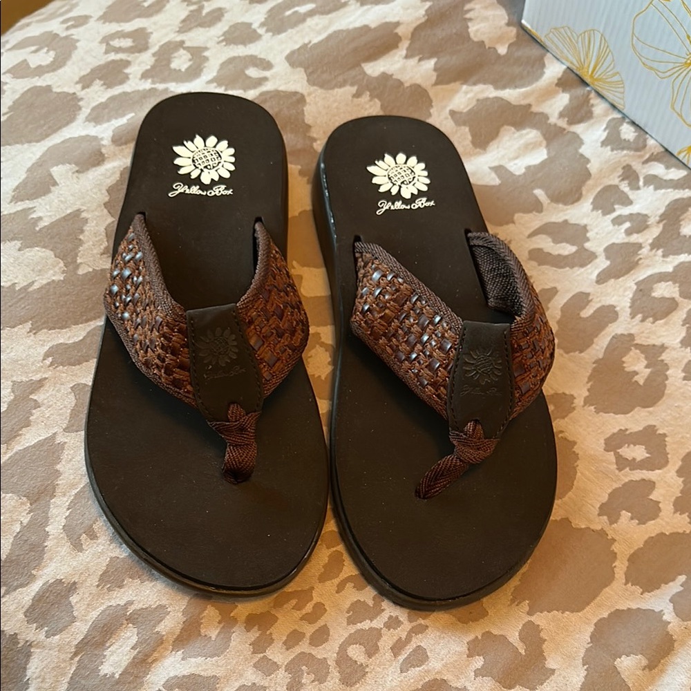 Yellow Box Brown Woven Flip Flops